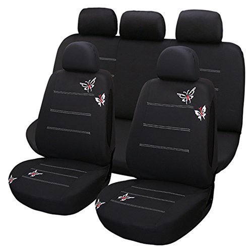 Juego completo de fundas para asientos de coche universales (bordado mariposa) - 9 Piezas