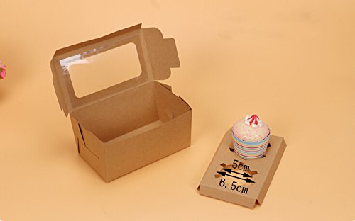 Juego de 12 cajas de papel Kraft para cupcakes con ventana de PVC/pieza de cartón 2 titulares-kraft