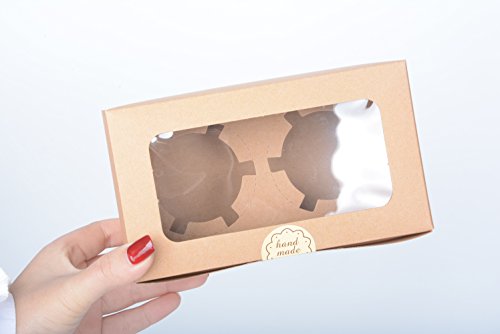 Juego de 12 cajas de papel Kraft para cupcakes con ventana de PVC/pieza de cartón 2 titulares-kraft