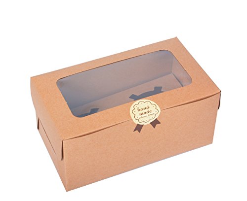 Juego de 12 cajas de papel Kraft para cupcakes con ventana de PVC/pieza de cartón 2 titulares-kraft