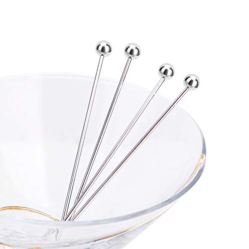 Juego de 12 palillos de cóctel de acero inoxidable y cucharas de mezcla, 10 piezas de 10 palillos de cóctel de 4 pulgadas y 2 cucharas de 12 pulgadas con patrón de espiral para cocteles