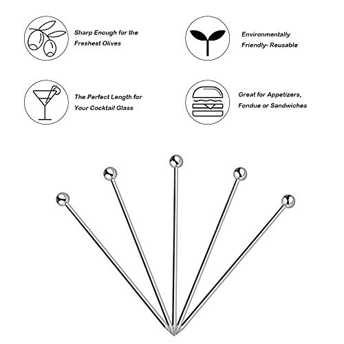 Juego de 12 palillos de cóctel de acero inoxidable y cucharas de mezcla, 10 piezas de 10 palillos de cóctel de 4 pulgadas y 2 cucharas de 12 pulgadas con patrón de espiral para cocteles