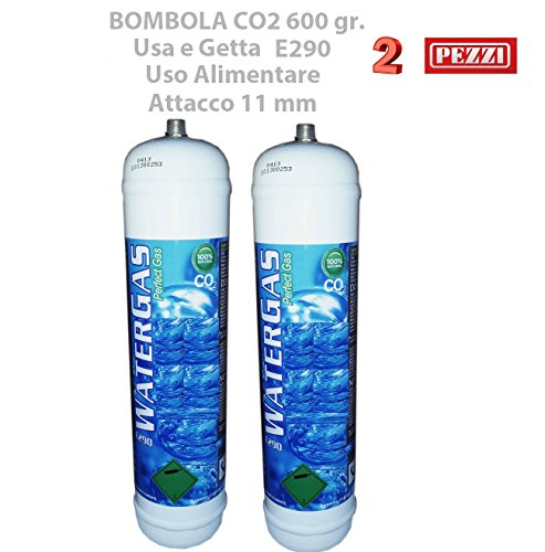 Juego de 2 bombonas de CO2 de 600 gE290, de un solo uso, para sistemas de carbonatación de agua y refrigeración con casquillo de 11 mm y rosca de 1 mm