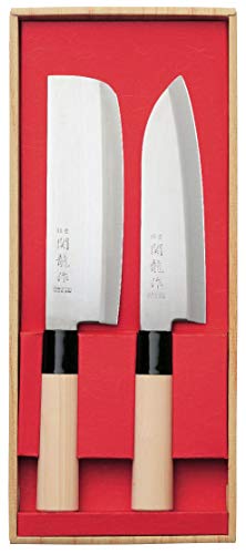 Juego de 2 Cuchillos Japoneses SekiRyu Santoku y Nakiri - SR600. Cuchilla de Acero Inoxidable