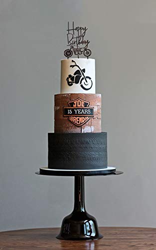 Juego de 2 piezas de decoración para tarta de motocicleta JeVenis acrílico negro para cumpleaños, fiesta de cumpleaños o niños cumpleaños