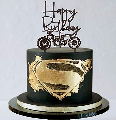 Juego de 2 piezas de decoración para tarta de motocicleta JeVenis acrílico negro para cumpleaños, fiesta de cumpleaños o niños cumpleaños