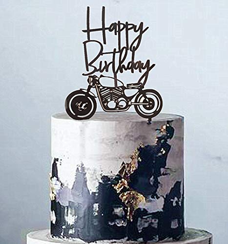 Juego de 2 piezas de decoración para tarta de motocicleta JeVenis acrílico negro para cumpleaños, fiesta de cumpleaños o niños cumpleaños