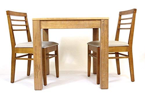 Juego de 2 sillas de madera natural largas con acolchado Venneza FSC® N002524 de madera de pino acolchada, 44 x 44 x 88 cm, Oregon lacado, sillas de comedor para hotel