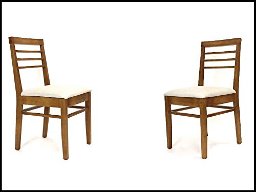 Juego de 2 sillas de madera natural largas con acolchado Venneza FSC® N002524 de madera de pino acolchada, 44 x 44 x 88 cm, Oregon lacado, sillas de comedor para hotel