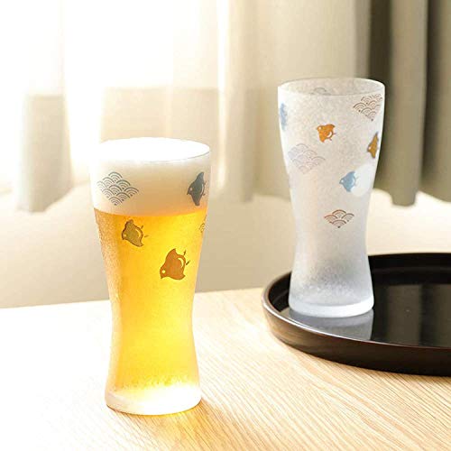 Juego de 2 vasos de cerveza japoneses de 310 ml, vidrio de cerveza premium fabricado en Japón, diseño Chidori S-6260-4