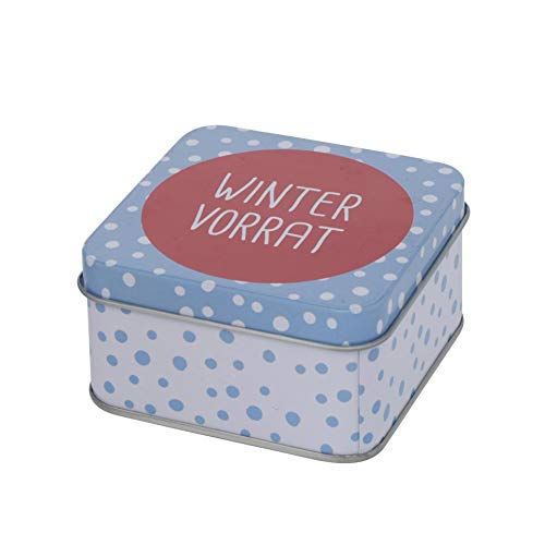 Juego de 3 cajas de metal para galletas, rectangulares, color azul claro, rojo y blanco, galletas para ti, escondidas para invierno, surtido de 9 – 12 cm