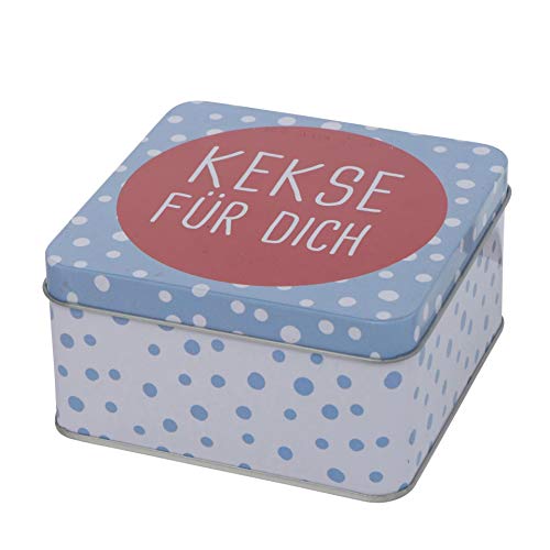 Juego de 3 cajas de metal para galletas, rectangulares, color azul claro, rojo y blanco, galletas para ti, escondidas para invierno, surtido de 9 – 12 cm