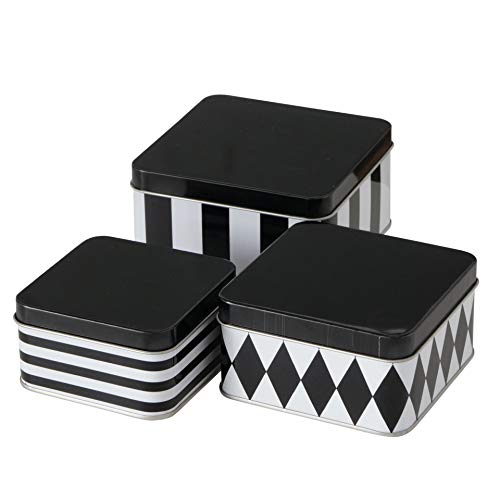 Juego de 3 cajas de metal para galletas, rectangulares, diseño de rombos, 9 – 12 cm