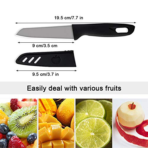 Juego de 3 cuchillos de fruta, cuchillo de frutas afilado y duradero con cubierta protectora, apto para la mayoría de los tipos de verduras, frutas y carne (negro)