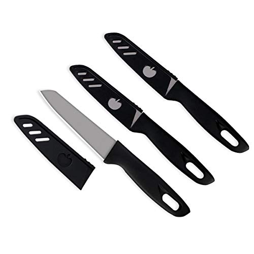 Juego de 3 cuchillos de fruta, cuchillo de frutas afilado y duradero con cubierta protectora, apto para la mayoría de los tipos de verduras, frutas y carne (negro)