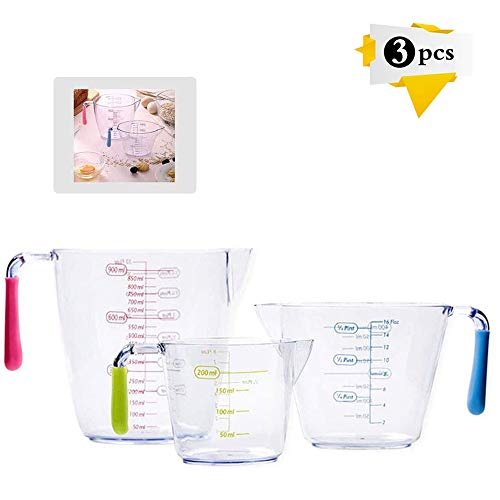 Juego de 3 jarras medidoras de plástico,Taza graduada para leche,Taza Medidora Transparente,vasos medidores cocina plastico Jarra de Medición,Taza Medidora Plastico