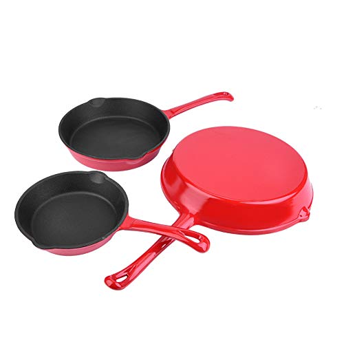 Juego de 3 Sartenes Redondo en Hierro Fundido con mango Sartén Antiadherente Utensilios de cocina profesional para sazonar,18 cm,21 cm y 27cm