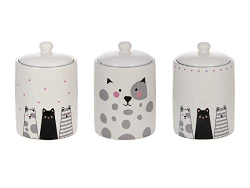 Juego de 3 Tarros de Cerámica, Botes de Almacenamiento de Cocina para Almacenar Alimentos, Té, Café, Azúcar con Diseño de Gatos, Regalo Gato para Amantes de los Gatos