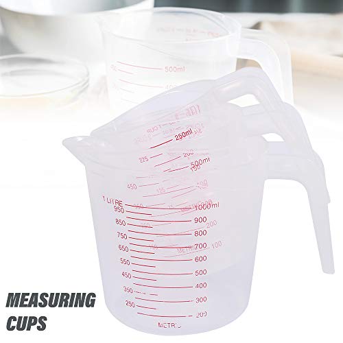 Juego de 3 tazas medidoras apilables Relax Love de plástico ABS Jarras ML, taza y OZ 3 unidades de escala, 250 ml/500 ml/1000 ml para medir agua de harina y azúcar