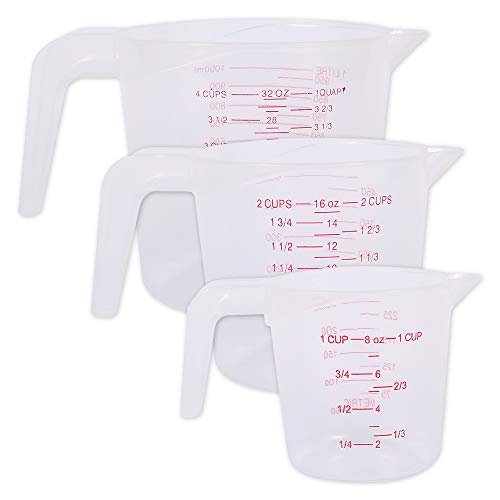 Juego de 3 tazas medidoras apilables Relax Love de plástico ABS Jarras ML, taza y OZ 3 unidades de escala, 250 ml/500 ml/1000 ml para medir agua de harina y azúcar