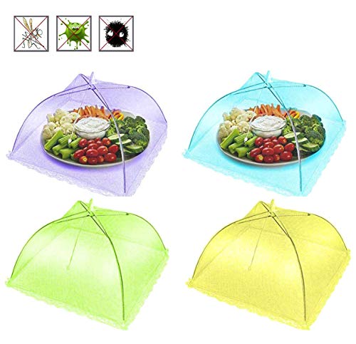 Juego de 4 Comida Cubierta Protectora Cubierta, Pantalla Mosquitera para Alimentos, Reutilizable y Plegable al Aire Libre Cubierta con Forma de Paraugas para Cocina, Picnics, Fiesta al Aire Libre