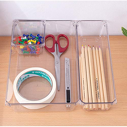 Juego de 4 Organizadores de Cajón, Cajas Bandejas de Plástico Transparente Apilables Almacenamiento para Cajones, Escritorio, Cocina, Baño, Maquillaje, Armario, maquillaje, joyas