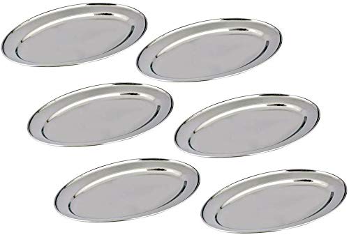 Juego de 4 platos multiusos de acero inoxidable ovalados de 25 cm con acabado de espejo pulido