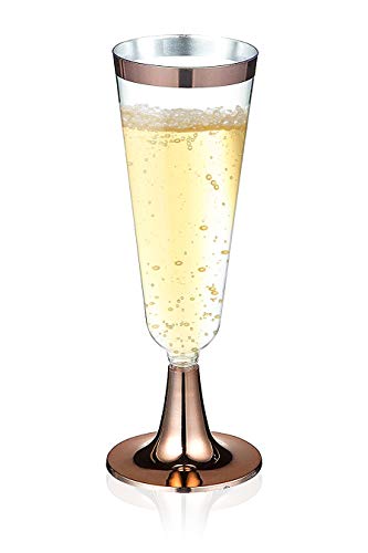 Juego de 50 copas de champán de plástico para brindar, copas decorativas para fiestas de inauguración de la casa, eventos formales y celebraciones de graduación, color rosa dorado, 147 ml