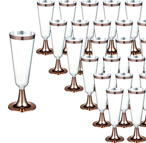 Juego de 50 copas de champán de plástico para brindar, copas decorativas para fiestas de inauguración de la casa, eventos formales y celebraciones de graduación, color rosa dorado, 147 ml