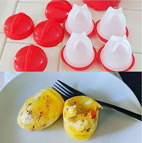 Juego de 6 hueveras de cocina antiadherentes de silicona para hacer huevos de silicona para huevos suaves y duros sin la carcasa 3x3x6"in Red+white