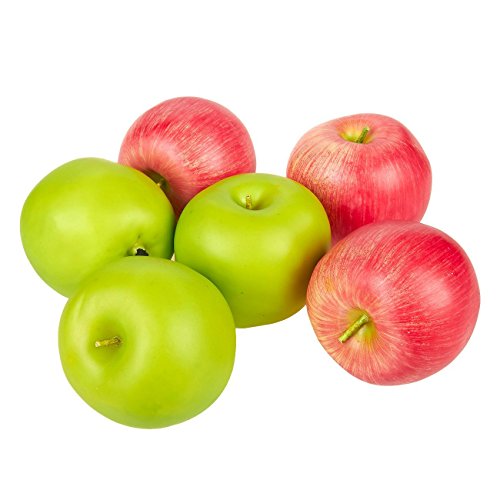 Juego de 6 manzanas artificiales de plástico Juvale de color verde y rojo para pintar bodegones y decorar escaparates o cocinas. 6,9 x 5,6 x 6,4 pulgadas