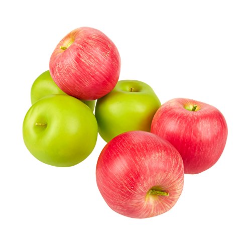 Juego de 6 manzanas artificiales de plástico Juvale de color verde y rojo para pintar bodegones y decorar escaparates o cocinas. 6,9 x 5,6 x 6,4 pulgadas