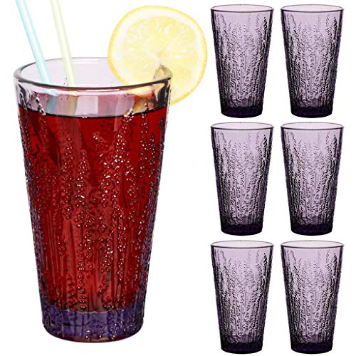 Juego de 6 vasos de cristal transparente acanalado para cóctel, 380 ml