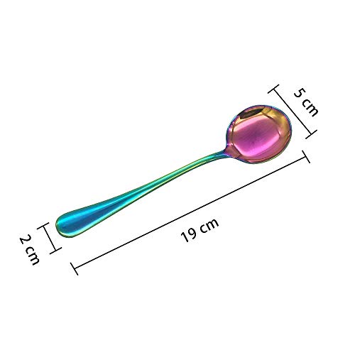 Juego de 7 cucharas de sopa arcoíris de acero inoxidable con mango largo para eventos de catering, fiestas, reuniones familiares, restaurantes, bares, postres, tiendas, teteras de leche