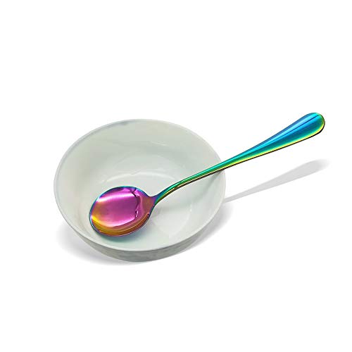 Juego de 7 cucharas de sopa arcoíris de acero inoxidable con mango largo para eventos de catering, fiestas, reuniones familiares, restaurantes, bares, postres, tiendas, teteras de leche