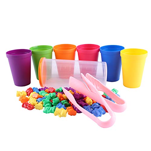 Juego de 71 ositos para contar con los colores del arcoíris, con dados, vasos para clasificar y pinzas a juego. Juego Montessori Rainbow Matching, juguetes educativos para niños pequeños de MYCeator