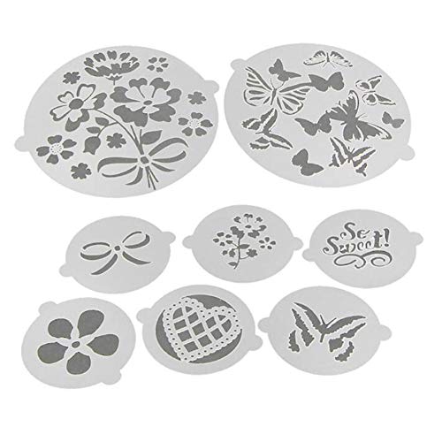 Juego de 8 plantillas de encaje para tartas, diseño de corazón de flores, para fondant o tartas, para decorar tartas, tartas, magdalenas, galletas y plantillas para tartas