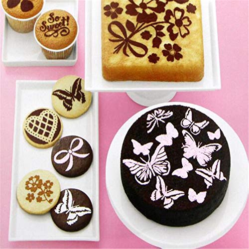 Juego de 8 plantillas de encaje para tartas, diseño de corazón de flores, para fondant o tartas, para decorar tartas, tartas, magdalenas, galletas y plantillas para tartas