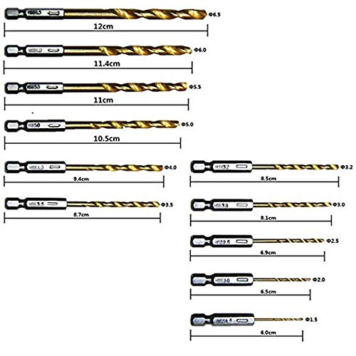 Juego de brocas de titanio de vástago hexagonal 26 piezas, brocas de acero de alta velocidad, acero de alta velocidad de 1,5-6,5 mm, juego de brocas HSS con revestimiento de titanio