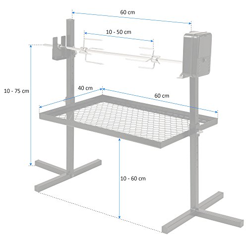 Juego de brochetas de barbacoa BBQ-TORO para acampar, hogueras y más, 70 cm, 2 brochetas para carne, motor (batería), bastidor base con rejilla de carbón