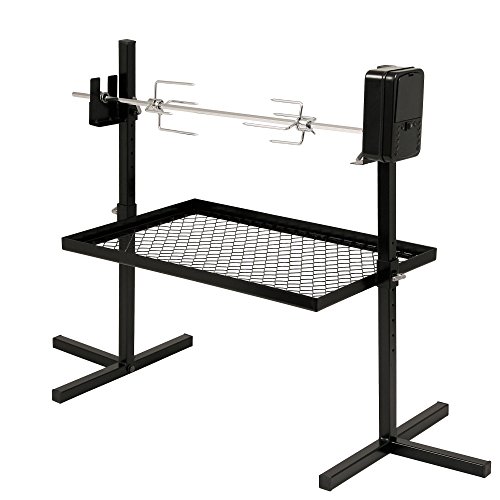 Juego de brochetas de barbacoa BBQ-TORO para acampar, hogueras y más, 70 cm, 2 brochetas para carne, motor (batería), bastidor base con rejilla de carbón