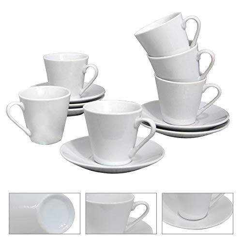 Juego de Café Barista Classic 12 Piezas 6 Tazas y 6 Platos de Porcelana Blanca. Servicio de Café para 6 Personas. Hogar y mas