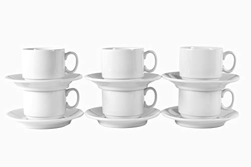 Juego de café de 12 piezas de 6 tazas de 220 mililitros y 6 platillos de auténtica porcelana vajilla para la gastronomía y el hogar