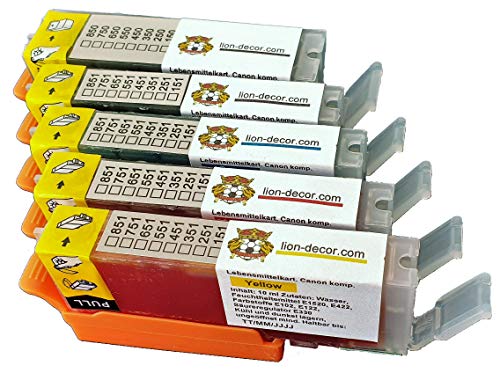 Juego de cartuchos de tinta comestibles (5 unidades) PGI-550 CLI-551 para Canon IP7250, MG5450, MG5550, MG5650, MG6450, MG6650, IX6850 (A3), MX725, MX925