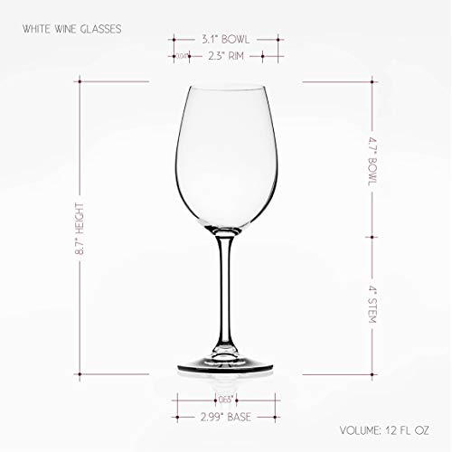 Juego de Copas de Vino Blanco - Vasos de Cristal en titanio sin plomo, con una taza grande 355 ml, Copas de Vino Blanco con un tallo largo para una degustación ideal - Perfecto para cumpleaños, aniver