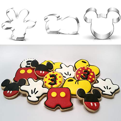 Juego de cortador de galletas de 5 piezas de Disney, orejas de Mickey Mouse, cabeza, cara lateral de Mickey, palma y zapatos, cortadores de fondant para hornear con forma de dibujos animados para niño