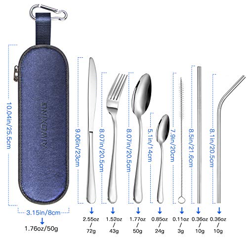 Juego de Cubiertos Acero Inoxidable para Trabajo Camping Acampada Set de Cubiertos para Llevar, Vajilla con Estuche de Transporte