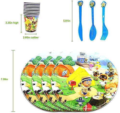 Juego de Cubiertos Desechables, Set de 82 Piezas Plato de Animal Crossing para Fiestas Incluye Pancarta Platos Cubiertos Servilletas Mantel Cucharas para Fiesta Baby Shower