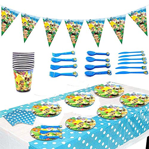 Juego de Cubiertos Desechables, Set de 82 Piezas Plato de Animal Crossing para Fiestas Incluye Pancarta Platos Cubiertos Servilletas Mantel Cucharas para Fiesta Baby Shower