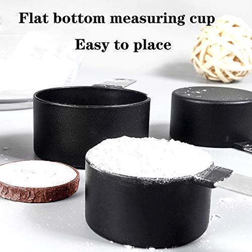 Juego de cucharas medidoras, vaso medidor de plástico y cuchara con mango de acero inoxidable, juego de 8 piezas para hornear cocina americana negro